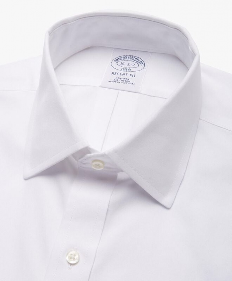 White Brooks Brothers Regent Regular-fit Non-iron, Pinpoint, Ainsley Collar Men Shirts | YVM-264759