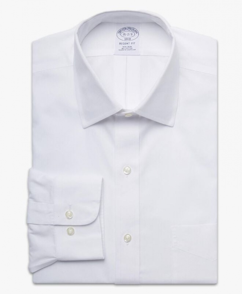 White Brooks Brothers Regent Regular-fit Non-iron, Pinpoint, Ainsley Collar Men Shirts | YVM-264759