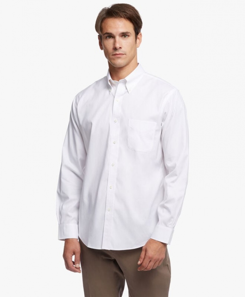 White Brooks Brothers Regent Regular-fit Non-iron, Pinpoint Stretch, Button-Down Collar Men Shirts | NZU-179240