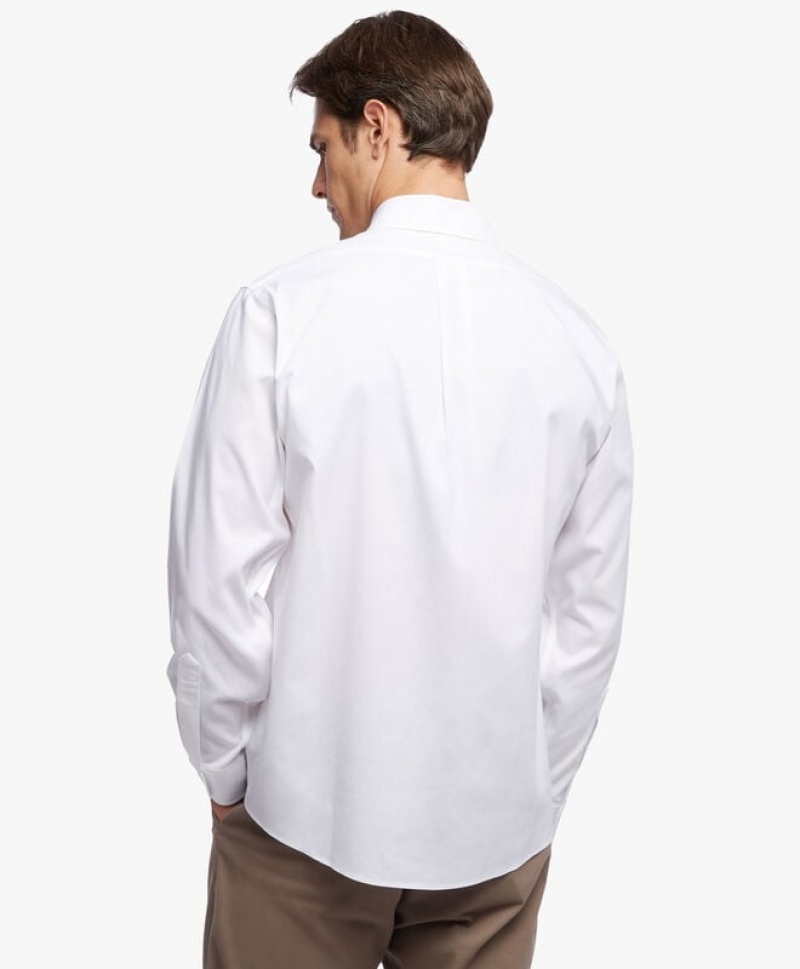 White Brooks Brothers Regent Regular-fit Non-iron, Pinpoint Stretch, Button-Down Collar Men Shirts | NZU-179240