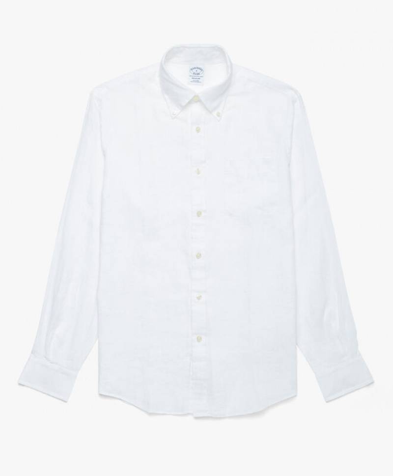 White Brooks Brothers Regent regular fit Irish Linen Men Shirts | FKP-680273