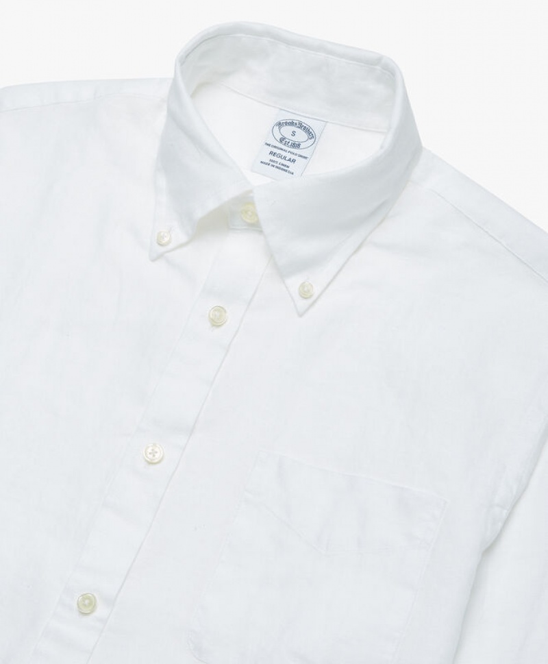 White Brooks Brothers Regent regular fit Irish Linen Men Shirts | FKP-680273