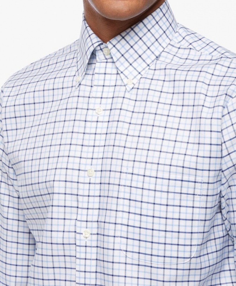 White Brooks Brothers Regular Fit Blue Non-Iron Button Down Men Shirts | BAJ-780359