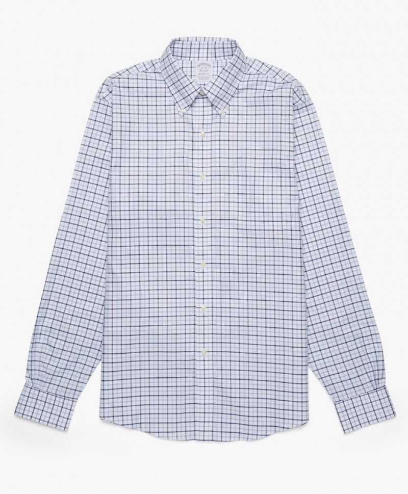 White Brooks Brothers Regular Fit Blue Non-Iron Button Down Men Shirts | BAJ-780359