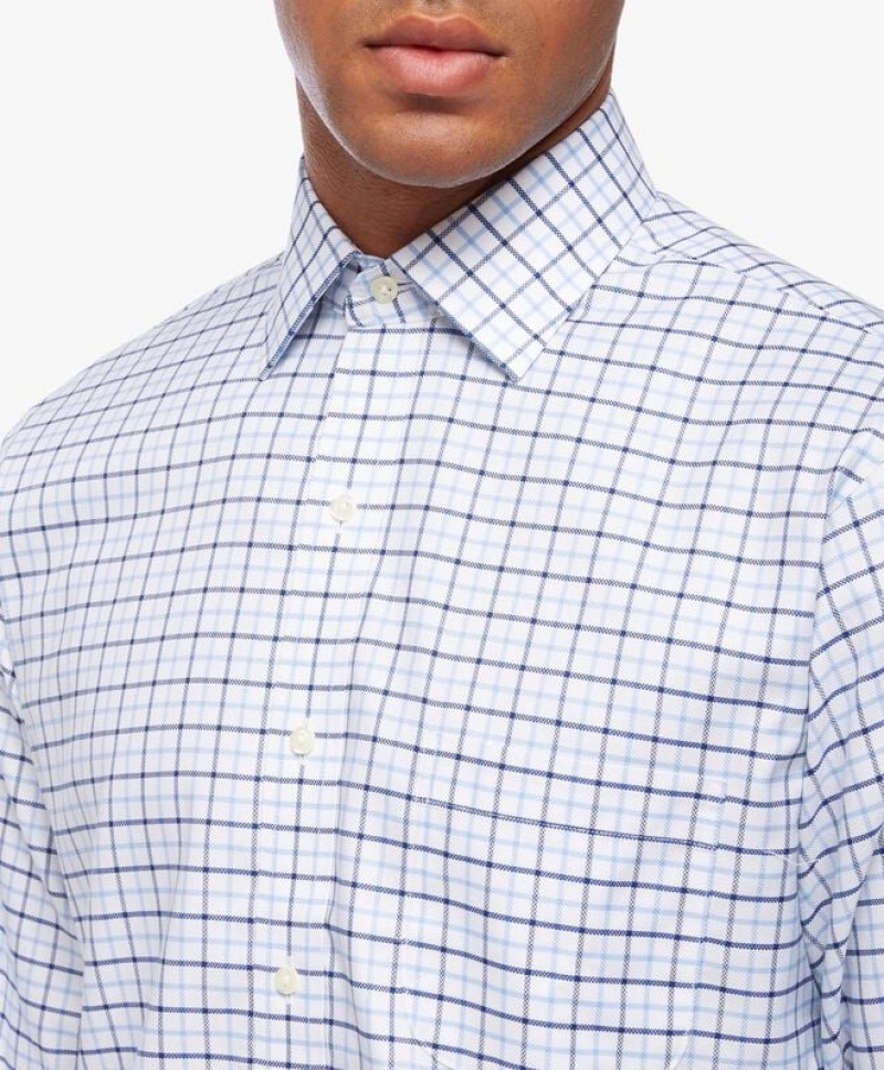 White Brooks Brothers Regular Fit Blue Non-Iron Ainsley Collar Men Shirts | VTP-259068