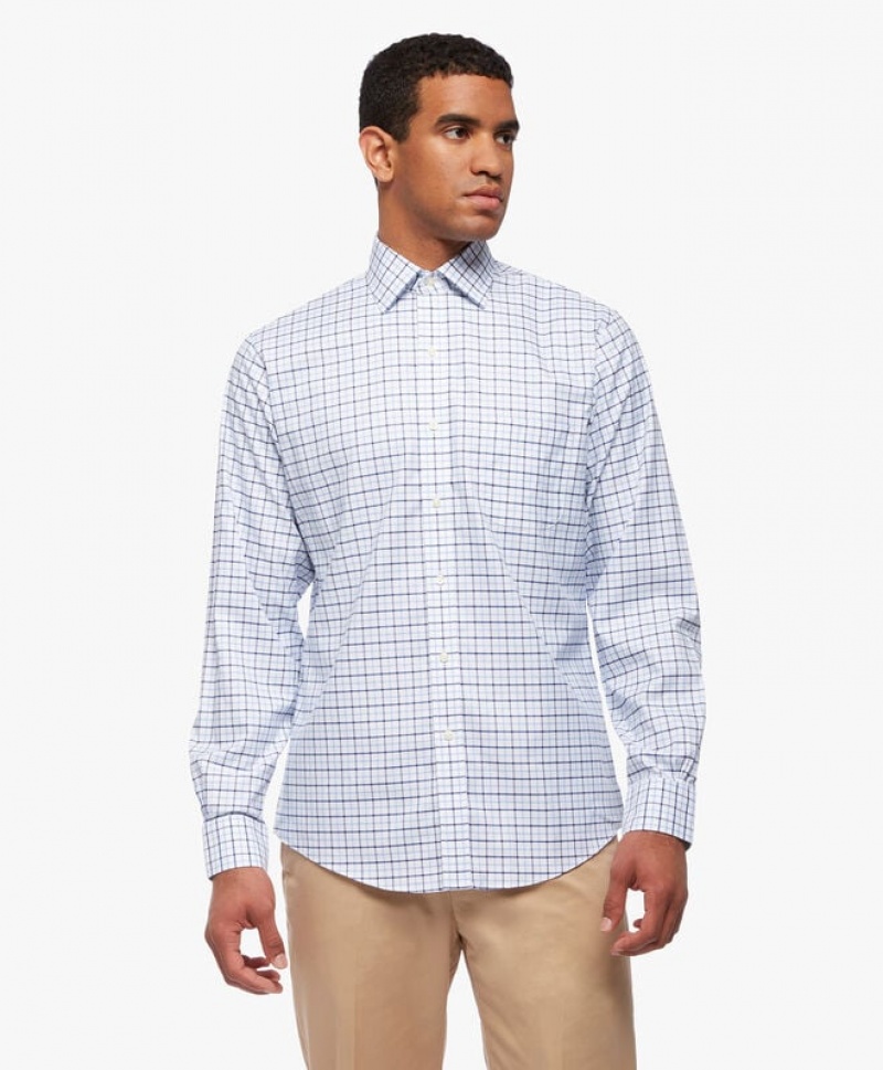 White Brooks Brothers Regular Fit Blue Non-Iron Ainsley Collar Men Shirts | VTP-259068