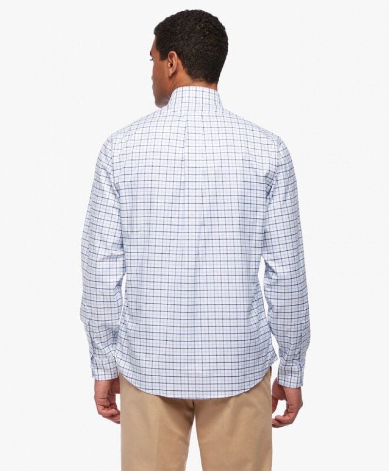 White Brooks Brothers Regular Fit Blue Non-Iron Ainsley Collar Men Shirts | VTP-259068