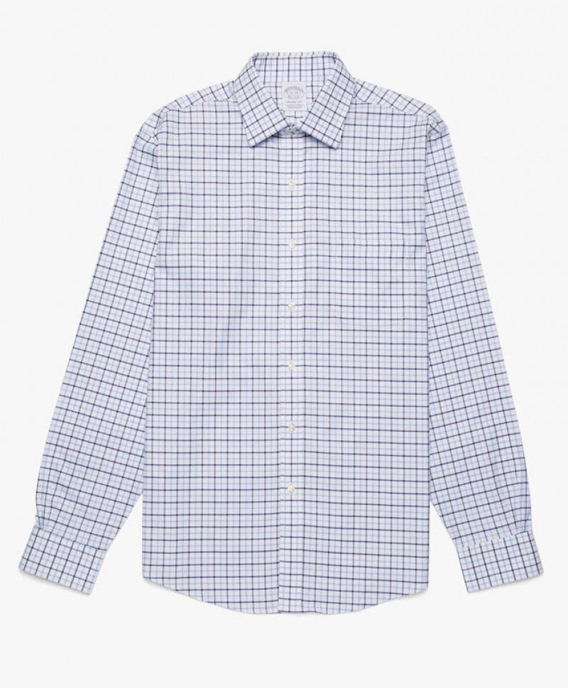 White Brooks Brothers Regular Fit Blue Non-Iron Ainsley Collar Men Shirts | VTP-259068