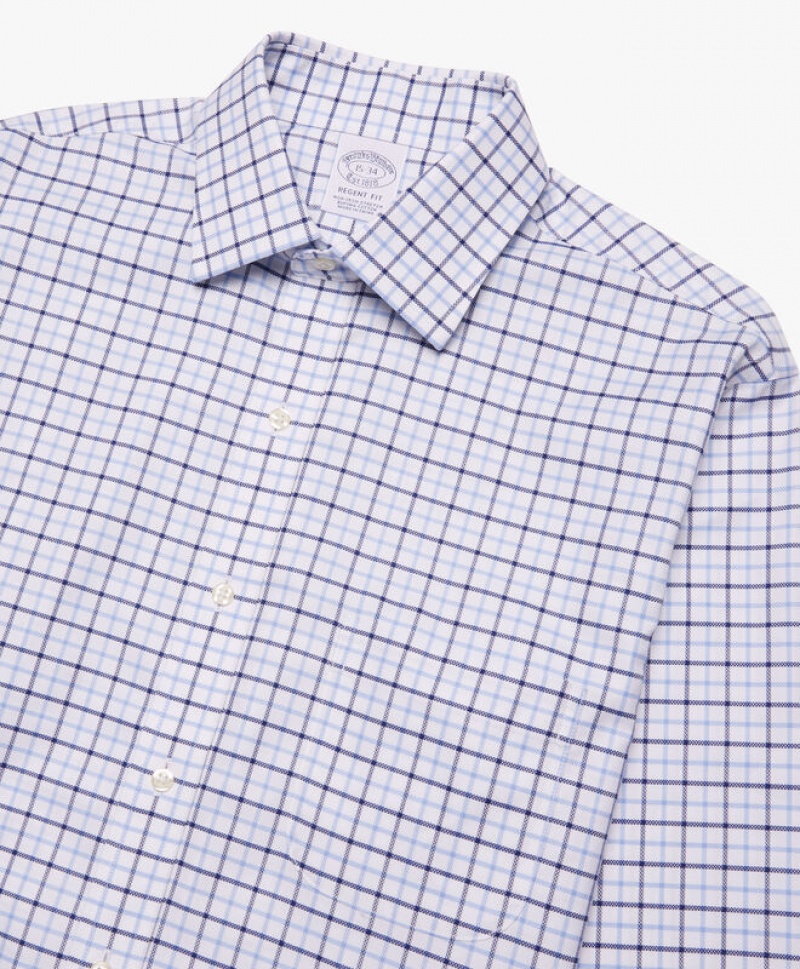 White Brooks Brothers Regular Fit Blue Non-Iron Ainsley Collar Men Shirts | VTP-259068