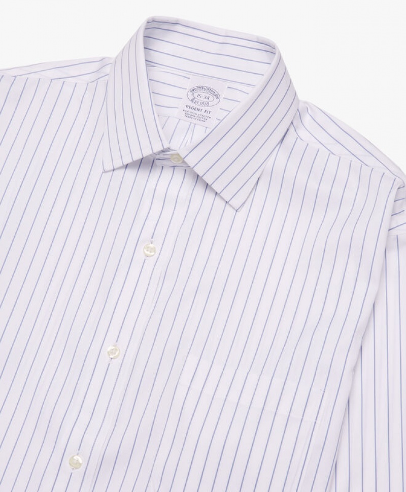 White Brooks Brothers Regular Fit Pastel Blue Non-Iron Ainsley Collar Men Shirts | KXY-705413