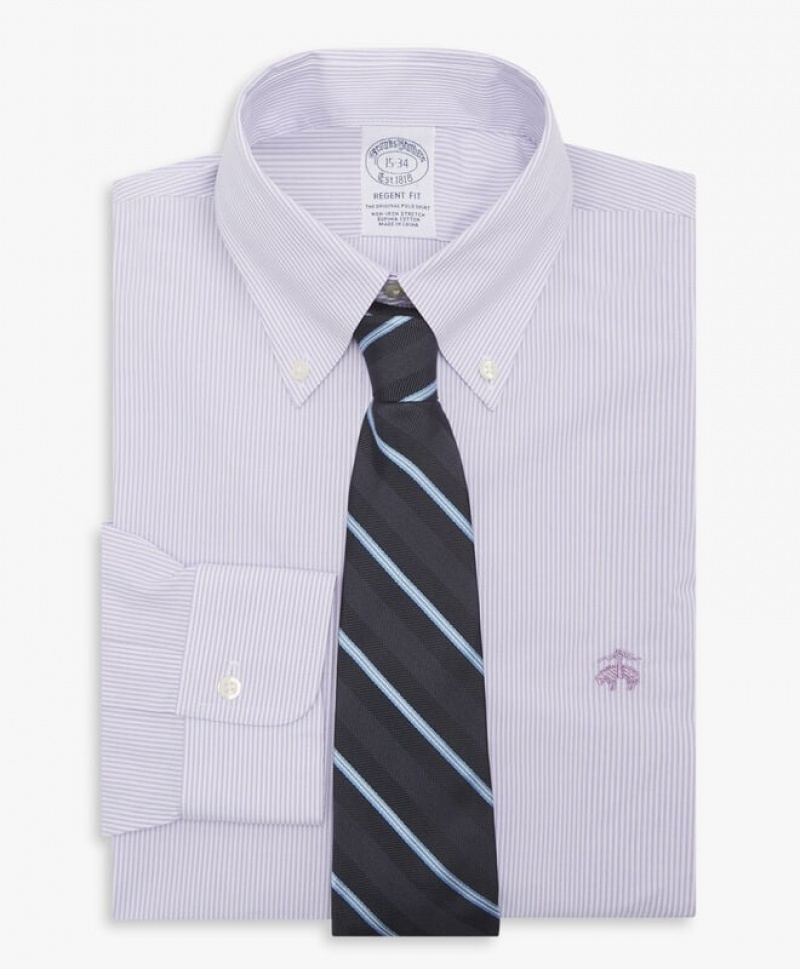 White Brooks Brothers Regular Fit Pastel Purple Non-Iron Button Down Men Shirts | NSY-048369