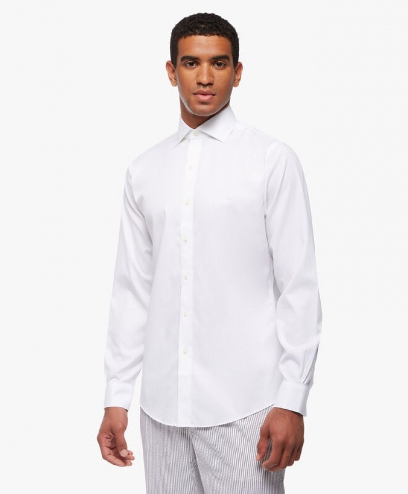 White Brooks Brothers Regular Fit White Spread Collar Men Shirts | BRT-109356