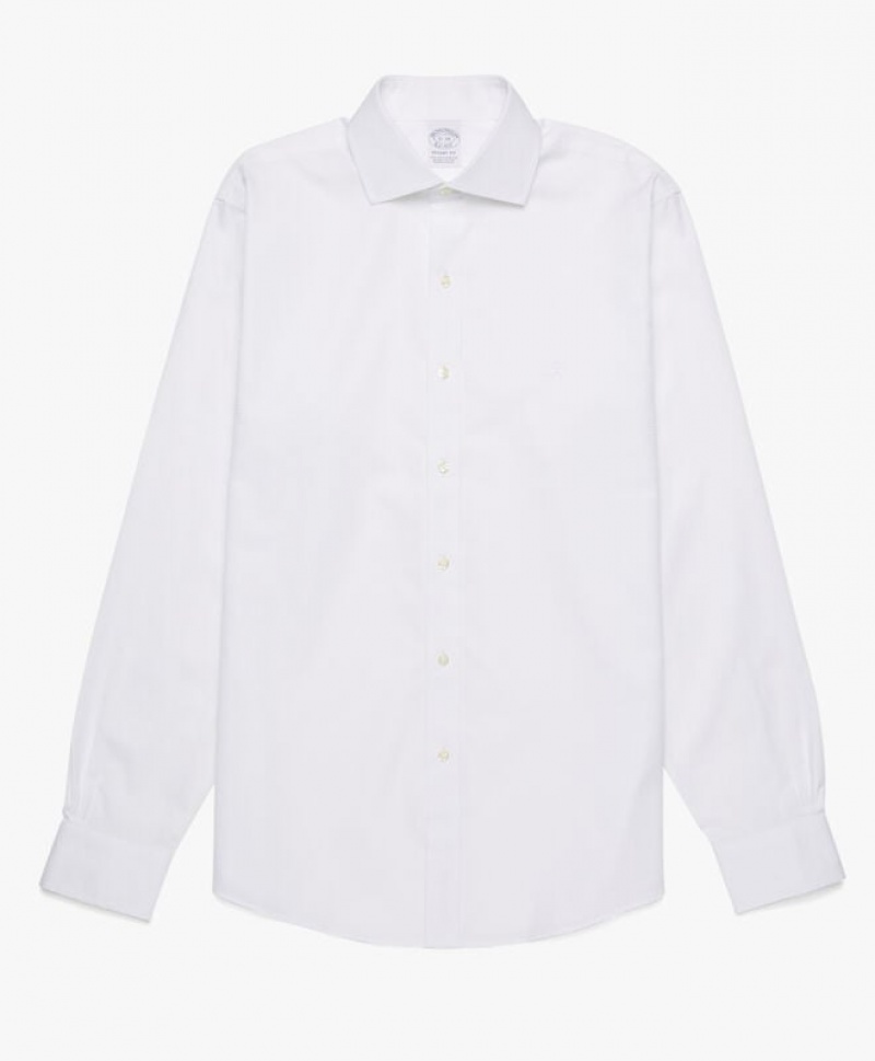 White Brooks Brothers Regular Fit White Spread Collar Men Shirts | BRT-109356