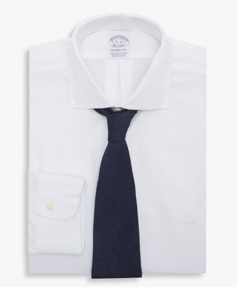 White Brooks Brothers Regular Fit White Spread Collar Men Shirts | BRT-109356