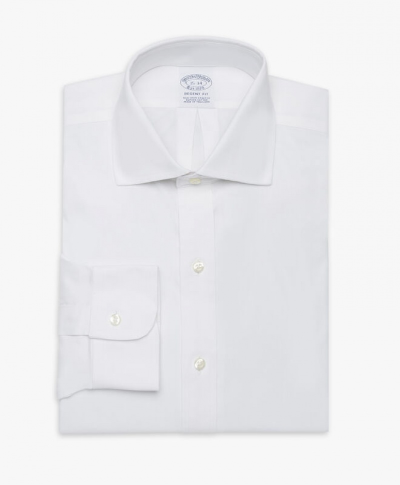 White Brooks Brothers Regular Fit White Non-Iron Ainsley Collar Men Shirts | OGR-560348