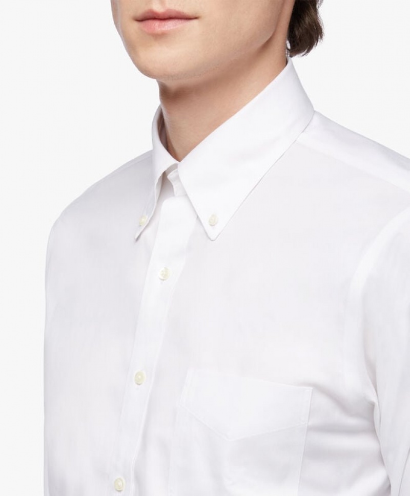 White Brooks Brothers Regular Fit White Non-Iron Pinpoint Button Down Men Shirts | VTF-876120