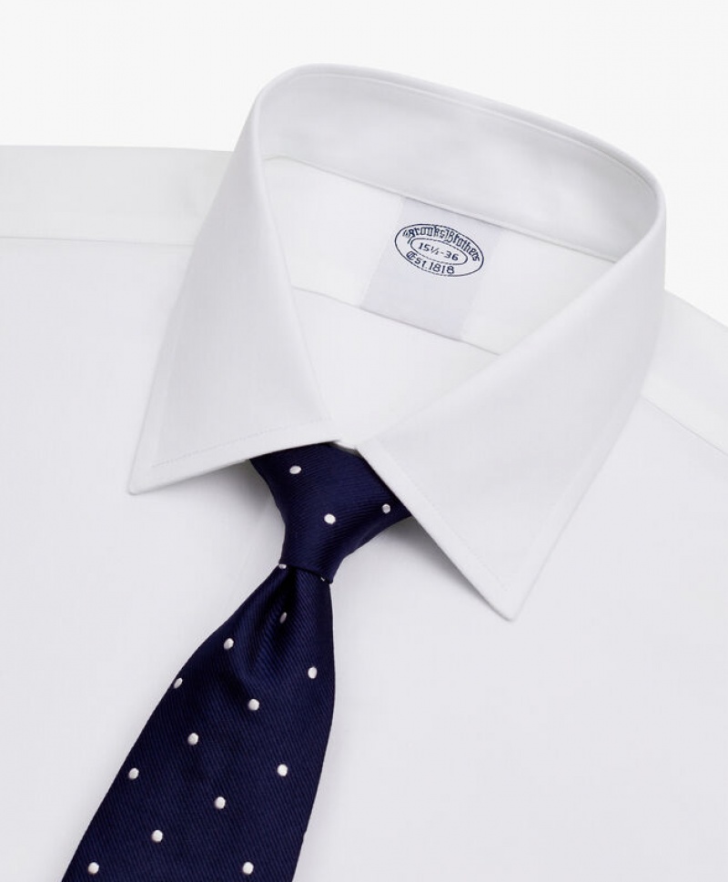 White Brooks Brothers Regular Fit White Non-Iron Twill Ainsley Collar Men Shirts | FAT-945081