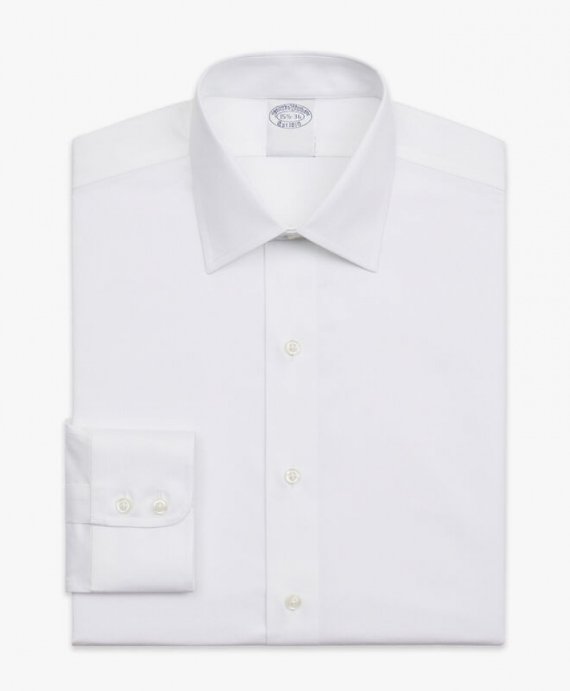 White Brooks Brothers Regular Fit White Non-Iron Twill Ainsley Collar Men Shirts | FAT-945081