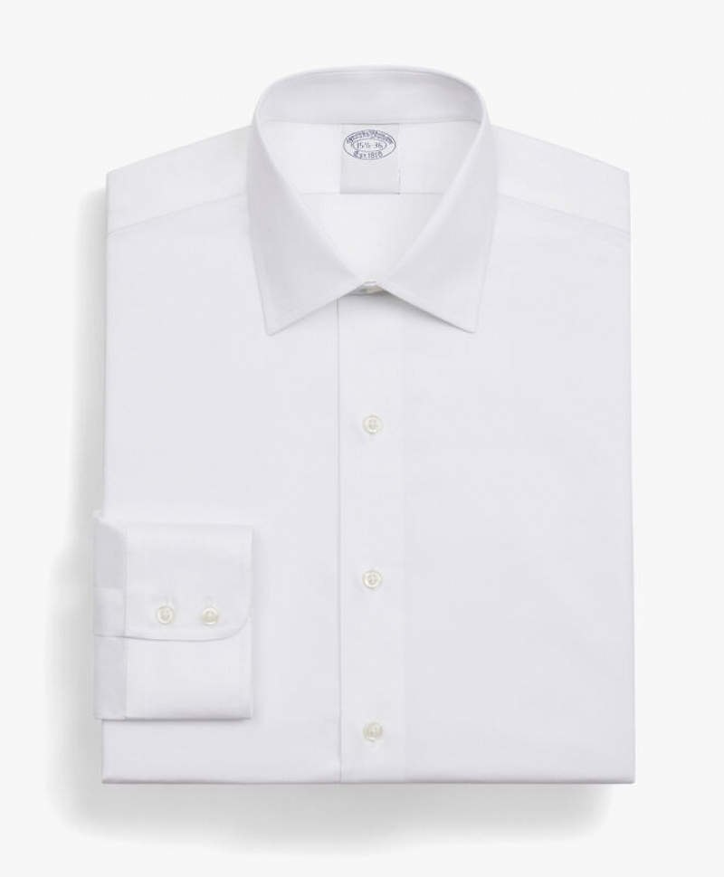 White Brooks Brothers Regular Fit White Non-Iron Twill Ainsley Collar Men Shirts | FAT-945081