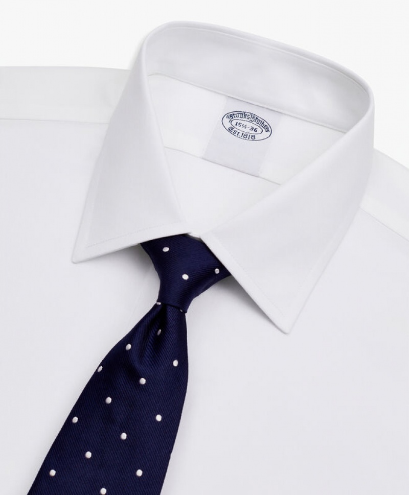 White Brooks Brothers Regular Fit White Non-Iron Twill Ainsley Collar Men Shirts | FAT-945081