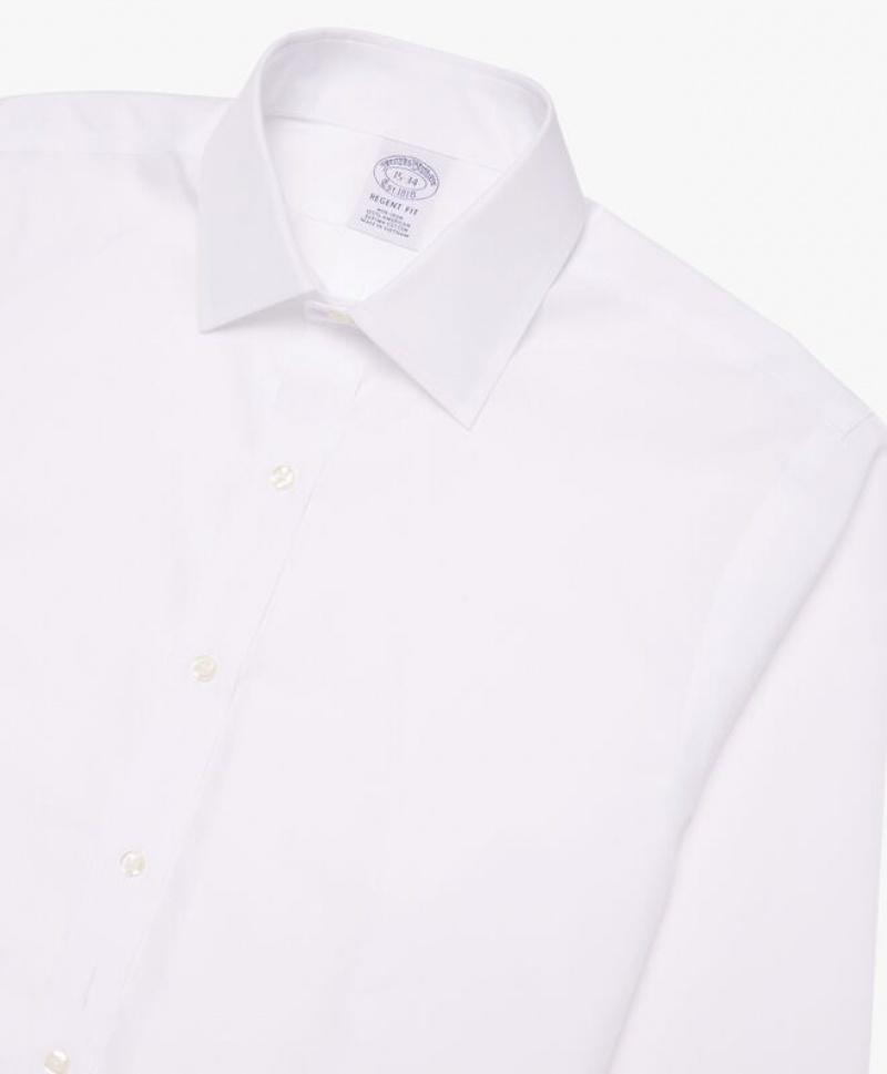 White Brooks Brothers Regular Fit White Non-Iron Ainsley Collar Men Shirts | MBU-849361