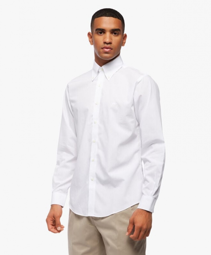 White Brooks Brothers Regular Fit White Non-Iron Button Down Men Shirts | ZPQ-719386