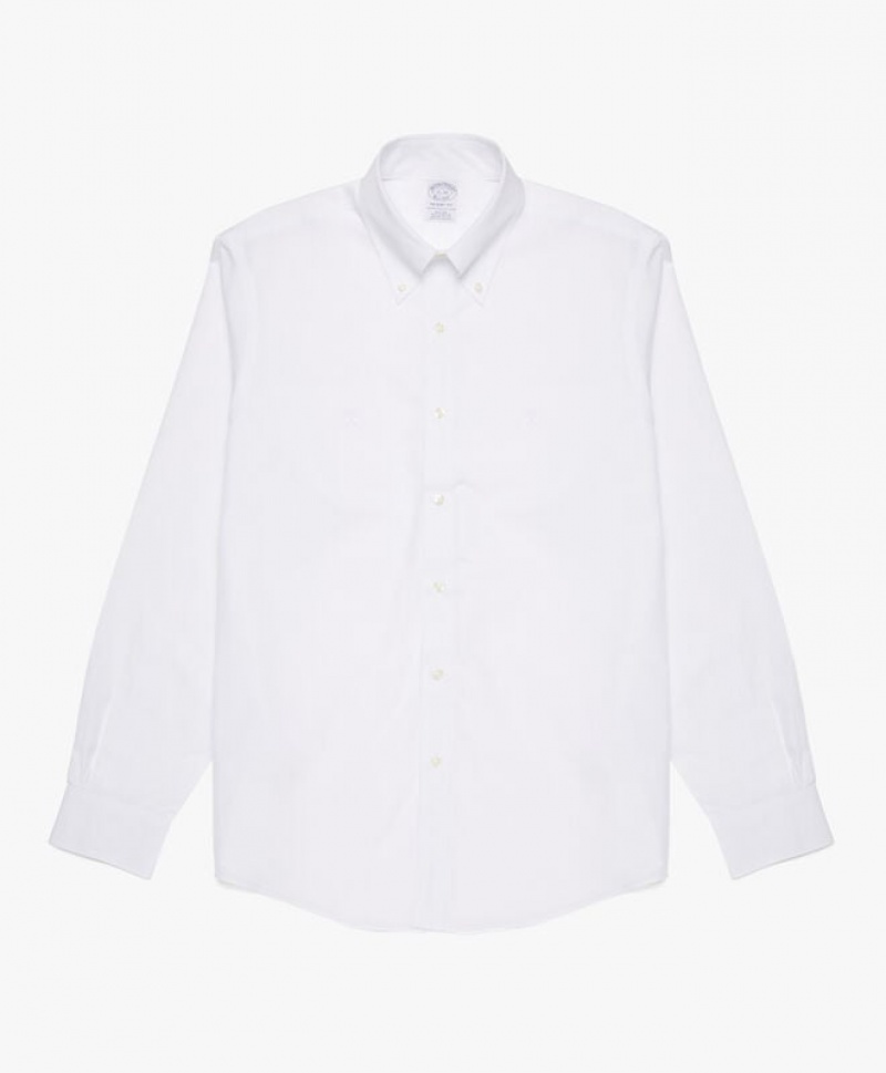 White Brooks Brothers Regular Fit White Non-Iron Button Down Men Shirts | ZPQ-719386