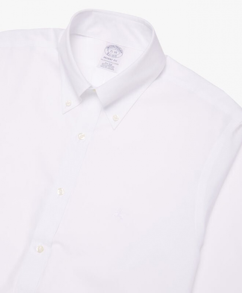 White Brooks Brothers Regular Fit White Non-Iron Button Down Men Shirts | ZPQ-719386