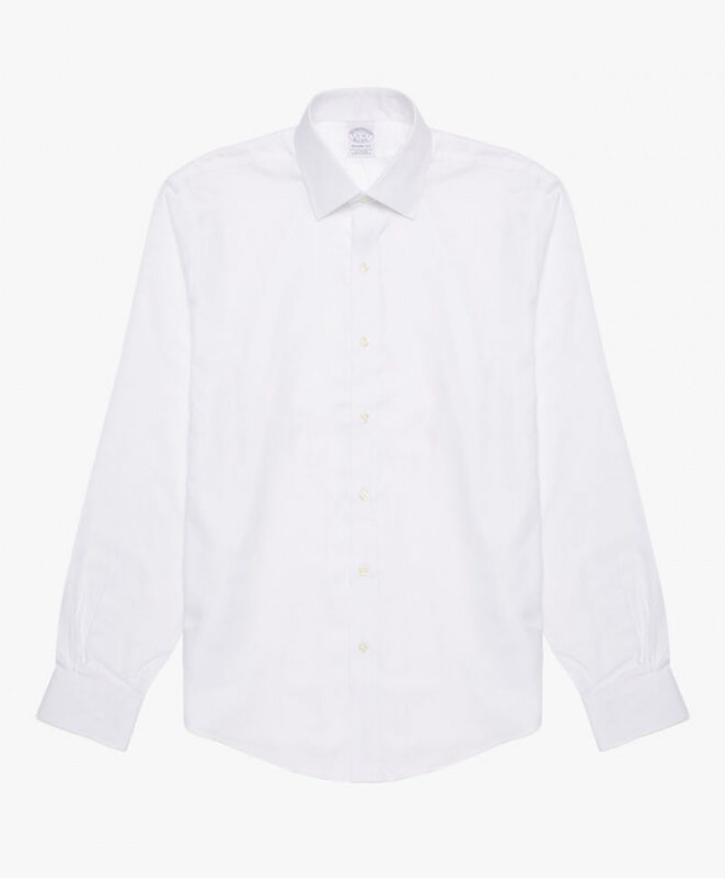 White Brooks Brothers Regular Fit White Non-Iron Ainsley Collar Men Shirts | MER-384062