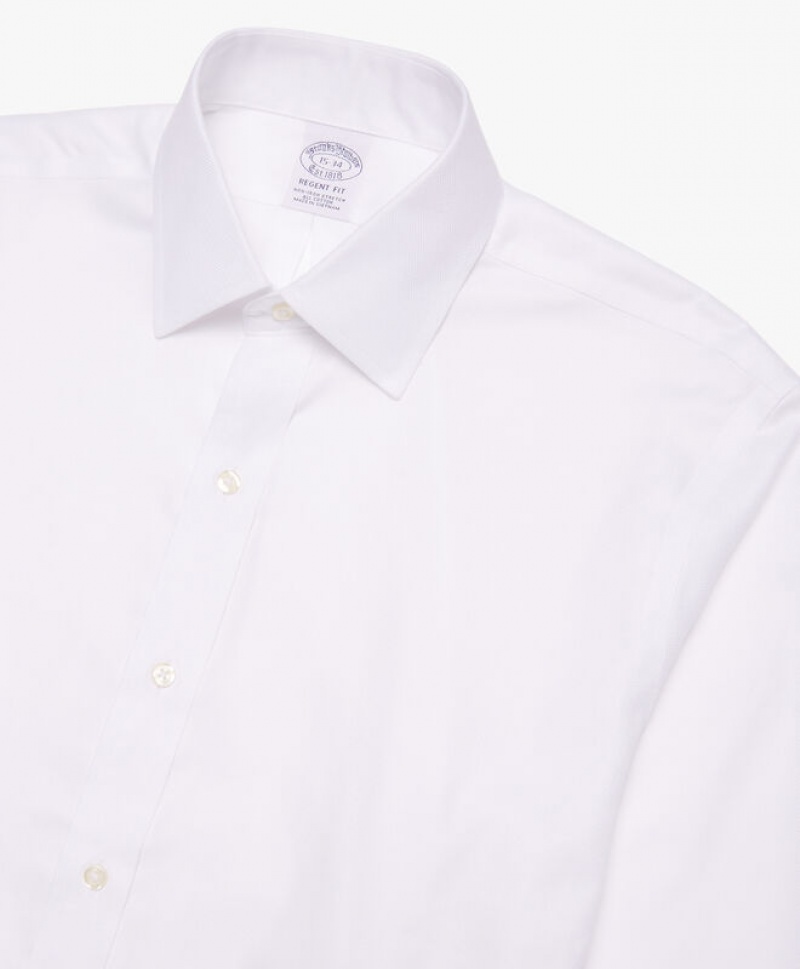 White Brooks Brothers Regular Fit White Non-Iron Ainsley Collar Men Shirts | MER-384062