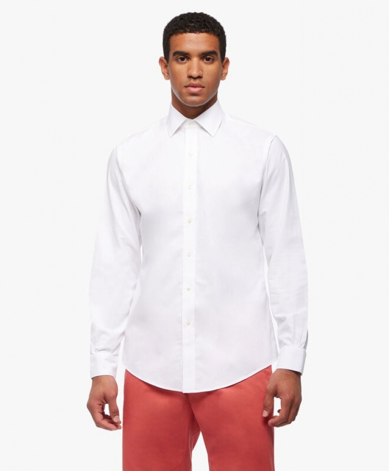 White Brooks Brothers Regular Fit White Ainsley Collar Men Shirts | QPX-523178