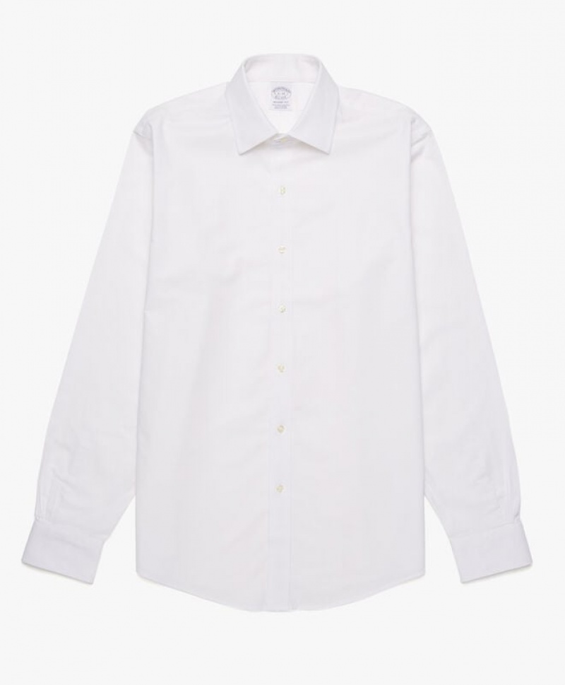 White Brooks Brothers Regular Fit White Ainsley Collar Men Shirts | QPX-523178