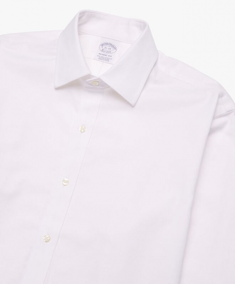 White Brooks Brothers Regular Fit White Ainsley Collar Men Shirts | QPX-523178