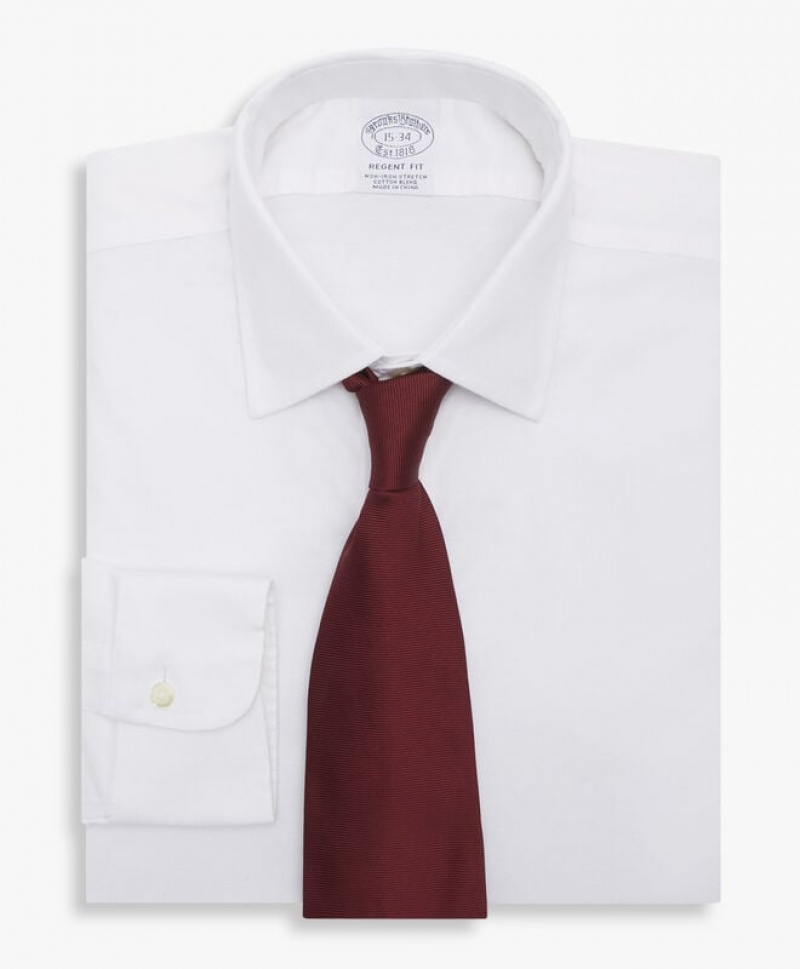 White Brooks Brothers Regular Fit White Ainsley Collar Men Shirts | QPX-523178