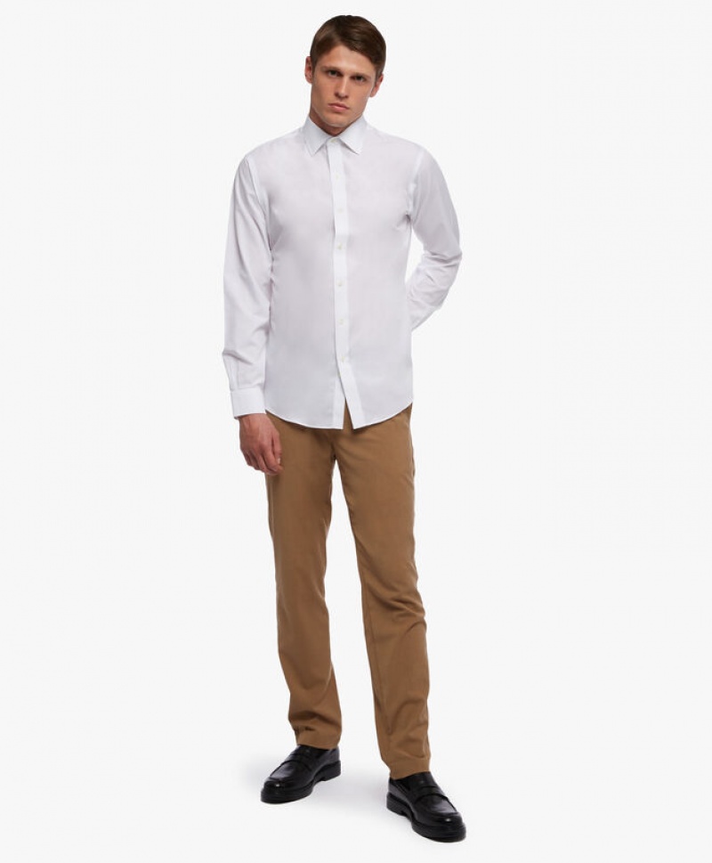 White Brooks Brothers Regular Fit White Non-Iron Ainsley Collar Men Shirts | WUR-324705