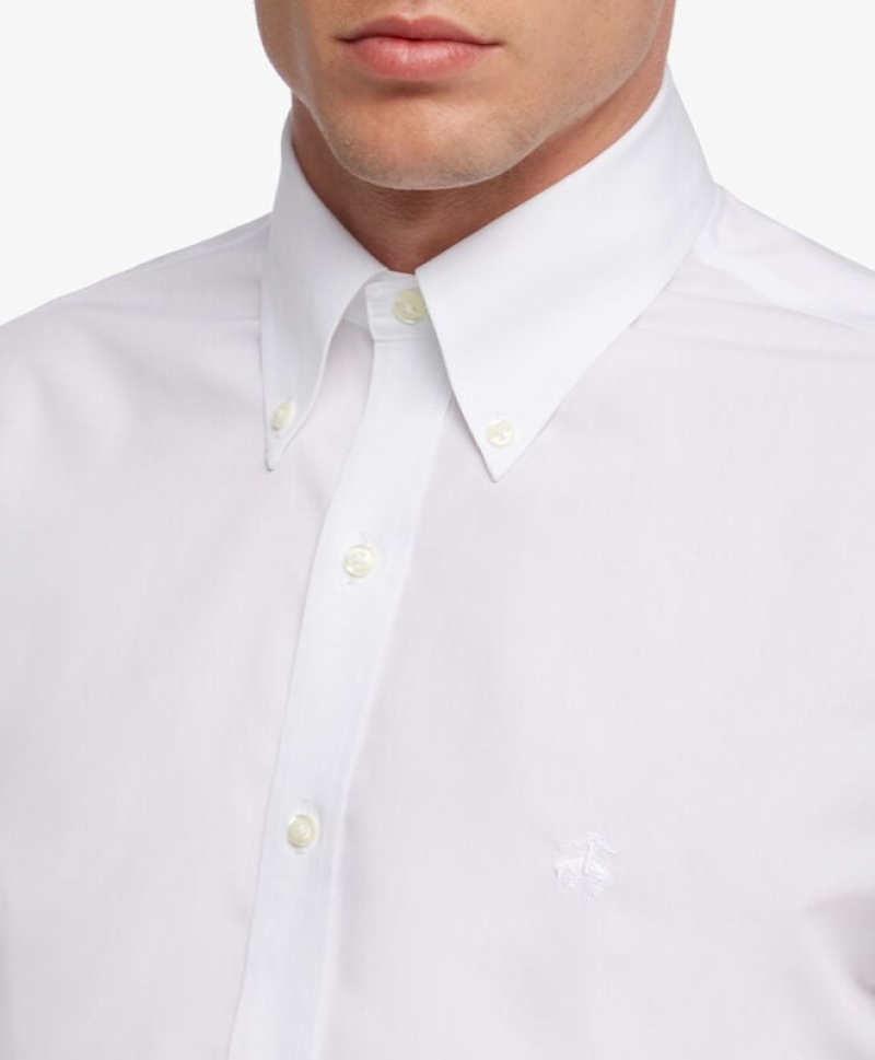 White Brooks Brothers Regular Fit White Non-Iron Button Down Men Shirts | KVR-056143