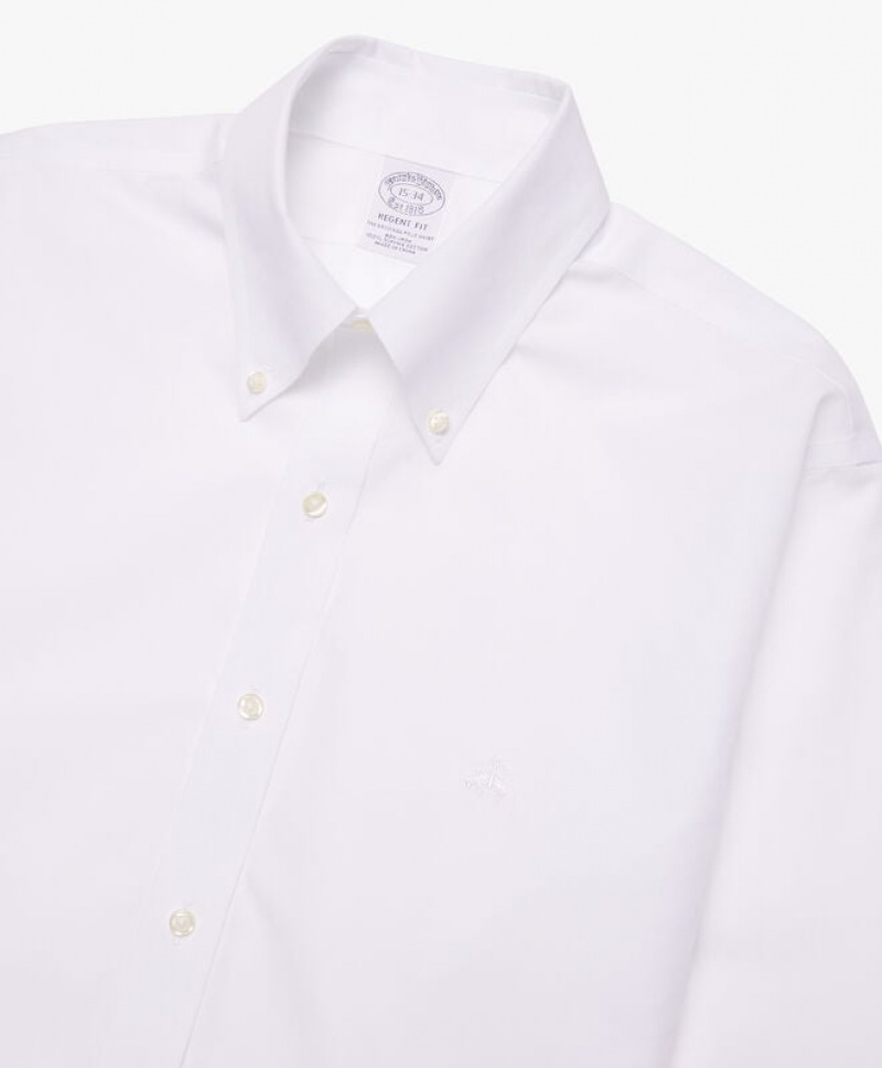 White Brooks Brothers Regular Fit White Non-Iron Button Down Men Shirts | KVR-056143