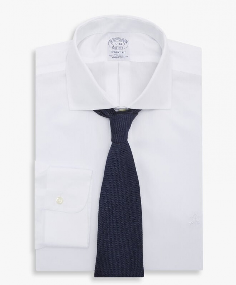 White Brooks Brothers Regular Fit White Non-Iron Spread Collar Men Shirts | ESI-897645