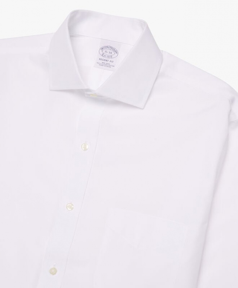 White Brooks Brothers Regular Fit White Non-Iron Spread Collar Men Shirts | DUL-876125