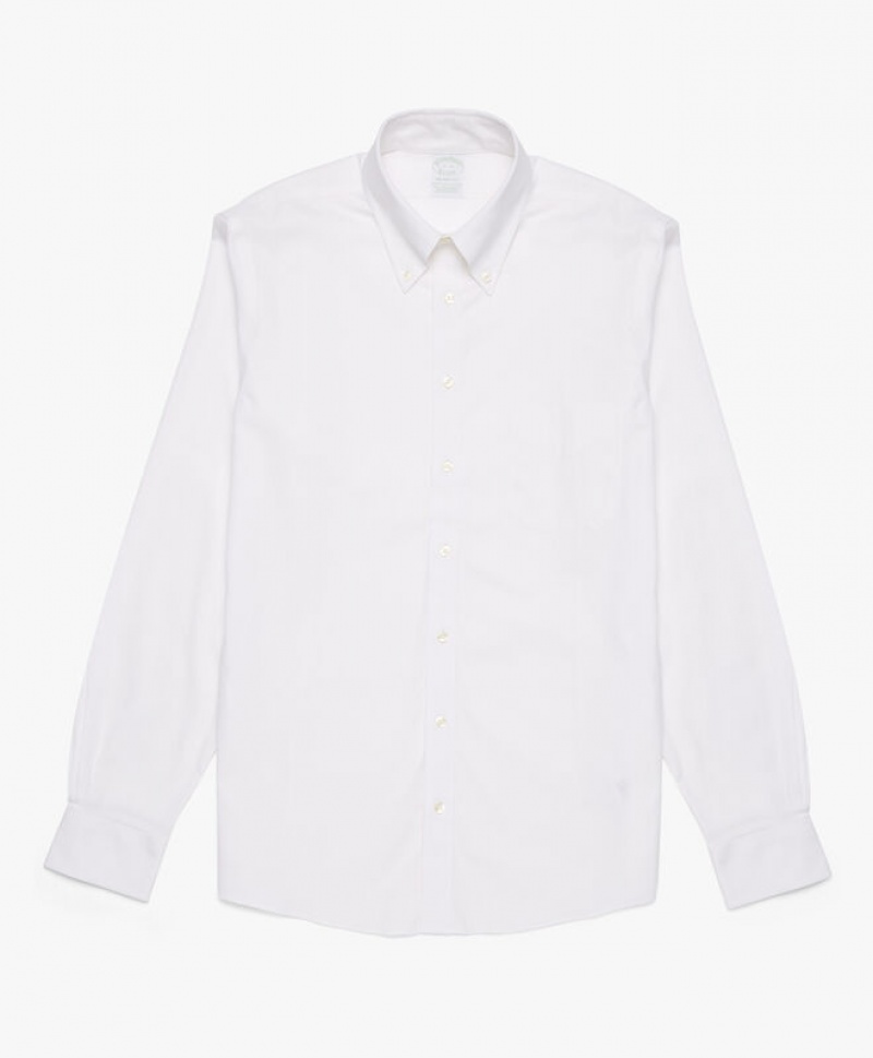 White Brooks Brothers Slim Fit White Non-Iron Collar Men Shirts | BMV-610247