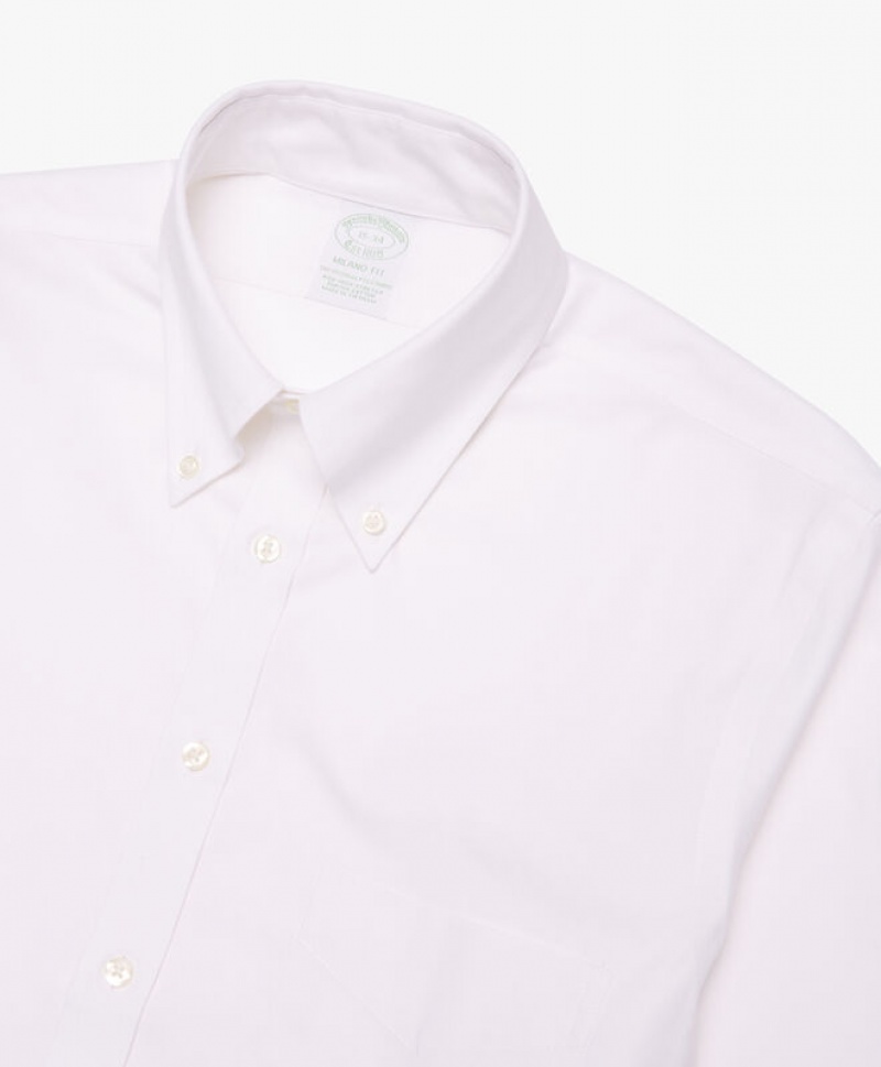 White Brooks Brothers Slim Fit White Non-Iron Collar Men Shirts | BMV-610247