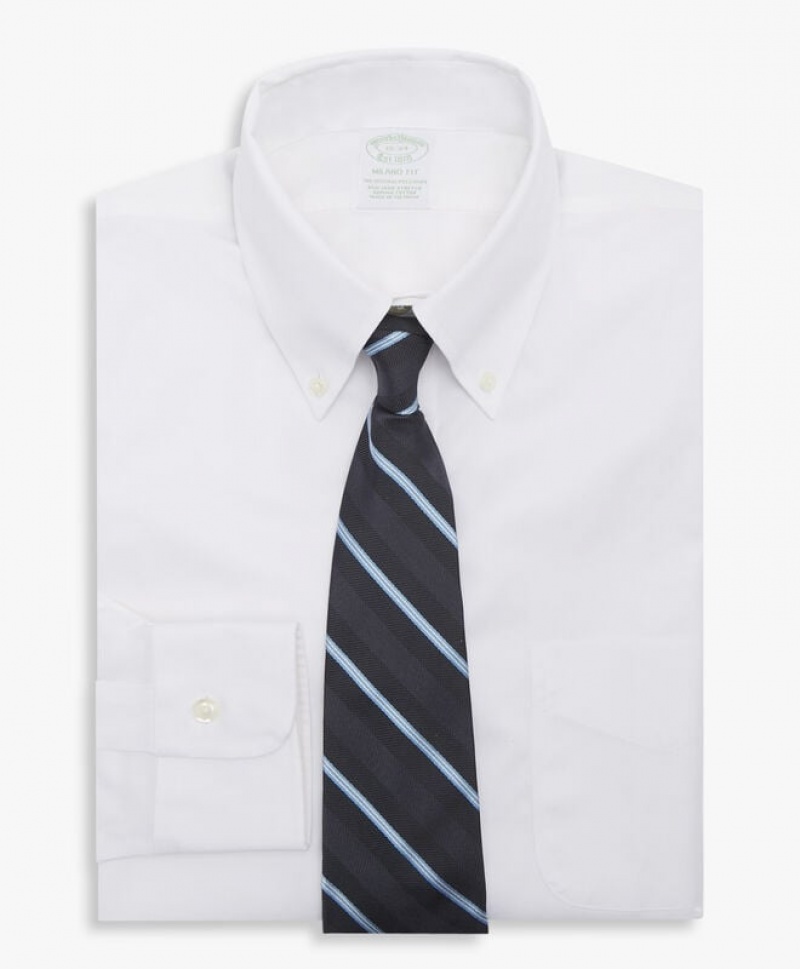 White Brooks Brothers Slim Fit White Non-Iron Collar Men Shirts | BMV-610247