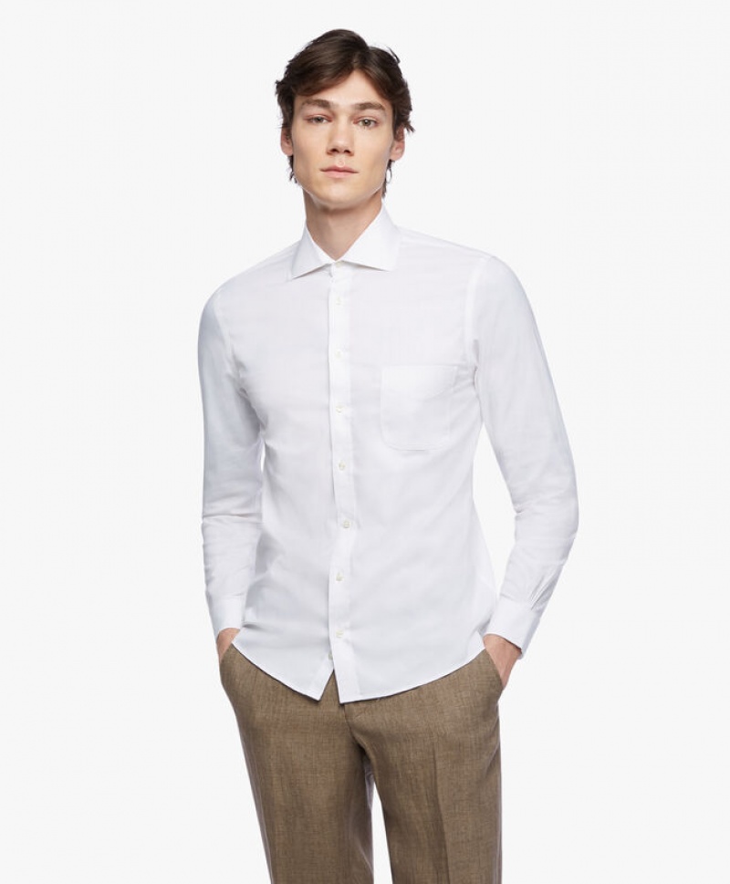 White Brooks Brothers Slim Fit White Non-Iron English Spread Collar Men Shirts | EFA-536874