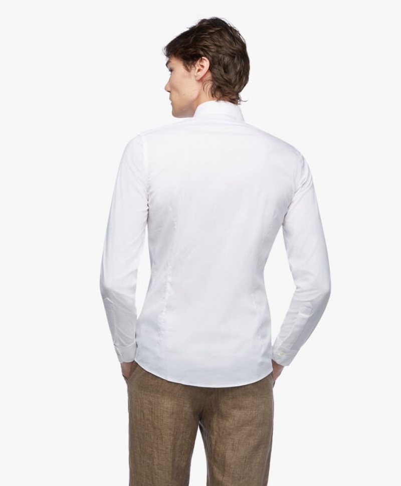 White Brooks Brothers Slim Fit White Non-Iron English Spread Collar Men Shirts | EFA-536874