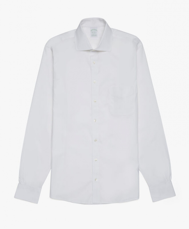 White Brooks Brothers Slim Fit White Non-Iron English Spread Collar Men Shirts | EFA-536874