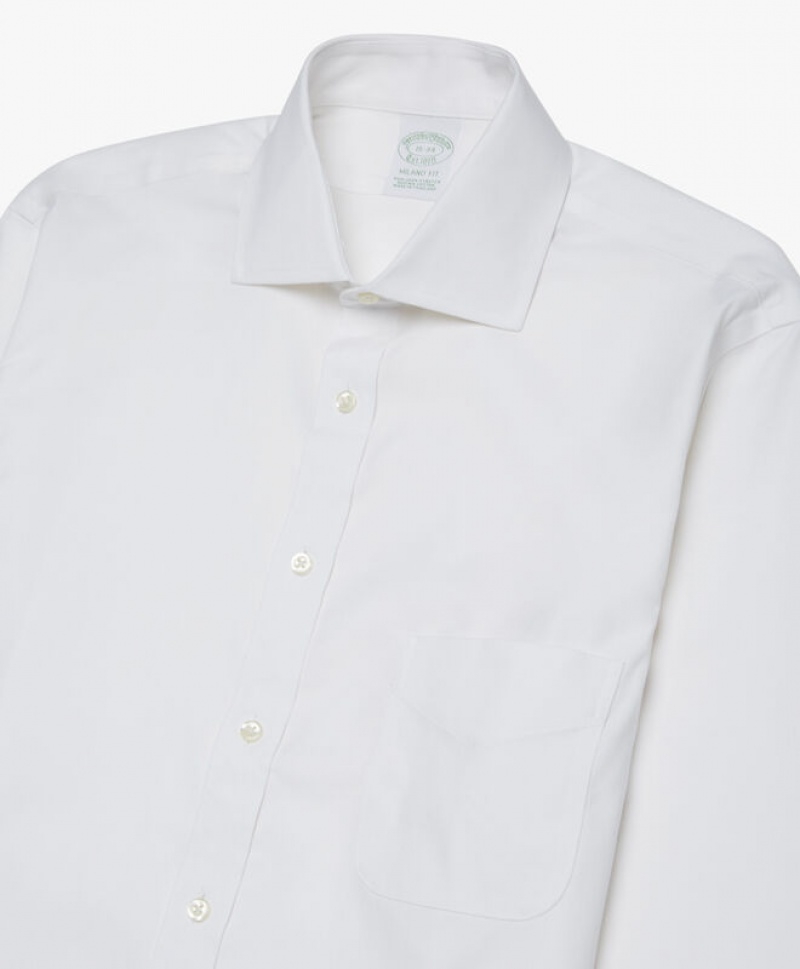 White Brooks Brothers Slim Fit White Non-Iron English Spread Collar Men Shirts | EFA-536874