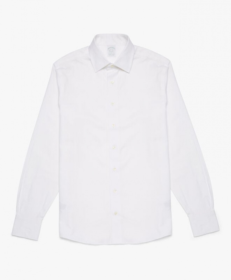 White Brooks Brothers Slim Fit White Non-Iron Ainsley Collar Men Shirts | LKY-605837