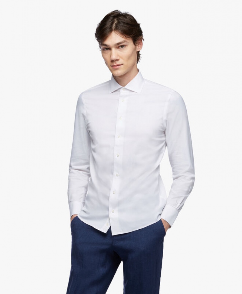 White Brooks Brothers Slim Fit White Non-Iron English Spread Collar Men Shirts | WEB-695482