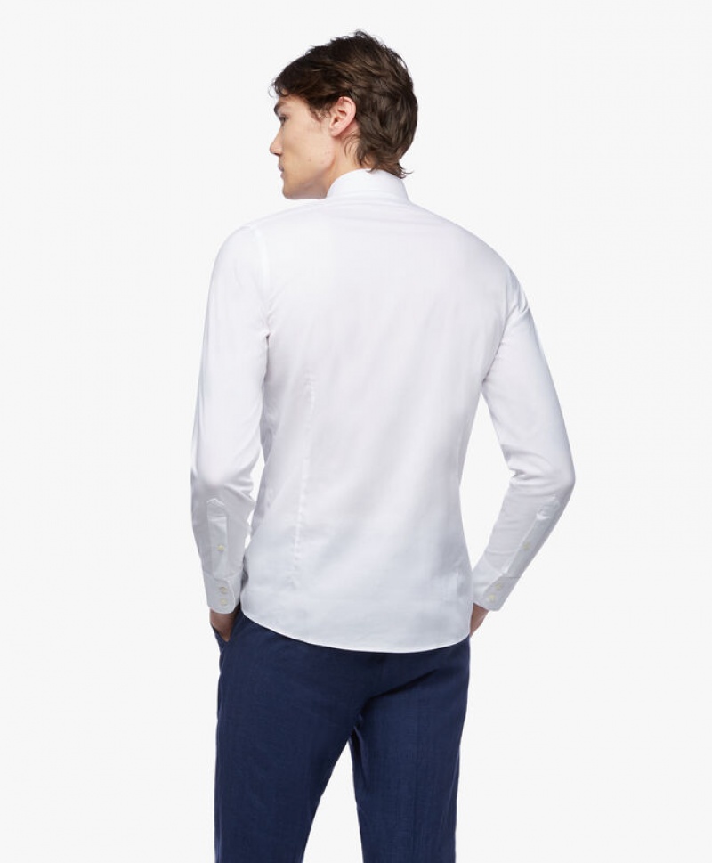 White Brooks Brothers Slim Fit White Non-Iron English Spread Collar Men Shirts | WEB-695482