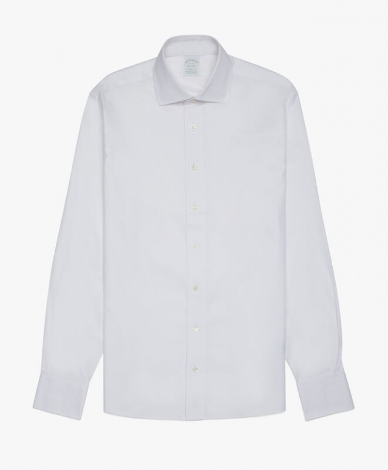 White Brooks Brothers Slim Fit White Non-Iron English Spread Collar Men Shirts | WEB-695482